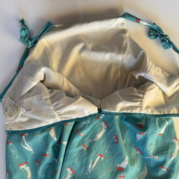 Knitted Dove Blue Retro Sailboat Print Dress sz L - Picture 9 of 12